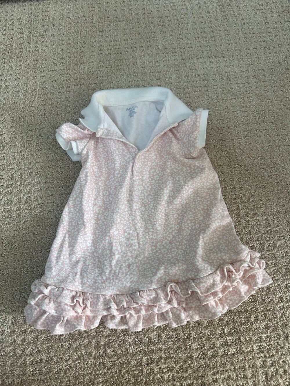 Ralph Lauren Girls Polo Dress Size 24M / 90cm Pink Floral Ruffle Hem